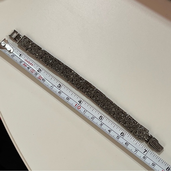 Antique 1920's Art Deco Sterling Silver Marcasite Flapper Bracelet - Picture 10 of 17